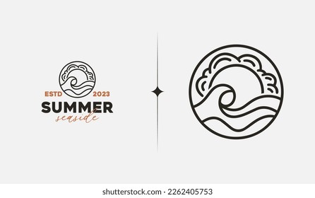 Sunset Wave Seaside monoline. Universal creative premium symbol. Vector sign icon logo template. Vector illustration