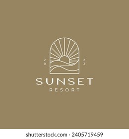 Plantilla de diseño de logotipo de ondas y solares