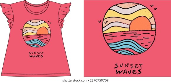 sunset waves Graphic design vector