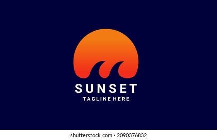 sunset and waves logo design template