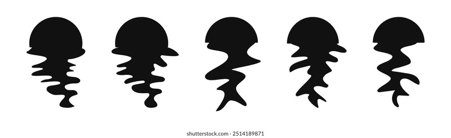 Puesta de sol en las olas. Símbolo de sol negro retro. Ilustración vectorial.