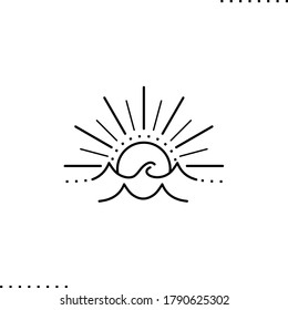 Sunset and waves, sea horizon vector icon in outline