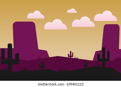 sunset wild nature landscape with cactus  illustration background vector