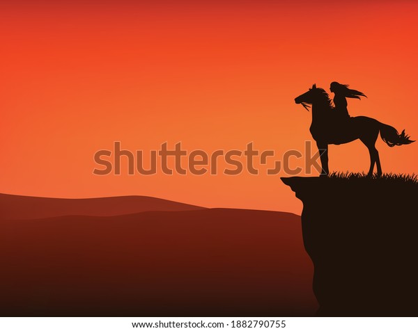 Sunset Wild West Vector Silhouette Scene Stock Vector (Royalty Free ...