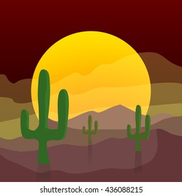 Sunset yellow desert landscape