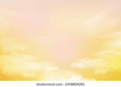 Fondo amarillo del cielo del atardecer, nube del amanecer Naranja, amarillo, rosa en la mañana Verano, otoño soleado, campo del paisaje de la Naturaleza en la tarde.