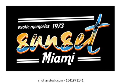 Sunset,calligraphic typography, palm tree beach , vintage style, t-shirt vector design