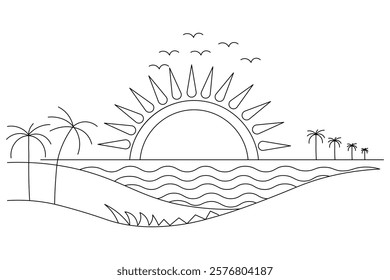 sunsets are beautiful and single line art and isolated  minimalist outline vector icon