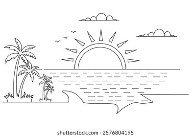sunsets are beautiful and single line art and isolated  minimalist outline vector icon