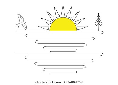 sunsets are beautiful and single line art and isolated  minimalist outline vector icon