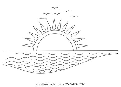 sunsets are beautiful and single line art and isolated  minimalist outline vector icon