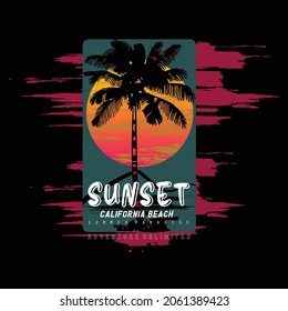 Sunset,summer paradise,tropical california beach nature graphic t shirt print vector illustration design