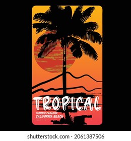 Sunset,tropical,verano california playa naturaleza imágenes diseño gráfico de camiseta impresión vectorial diseño