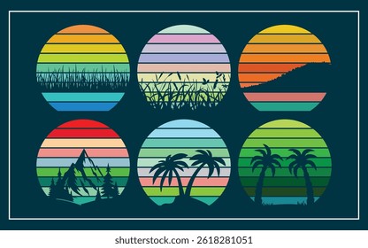 Sunset-Vintage-Retro-Design Vintage Soleil rétro avec rayons dégradés - Art inspiré des années 80 