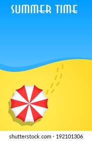 Sunshade and footprint on the beach. Vector illustration