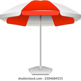 Sunshade mockup. Realistic summer red white umbrella