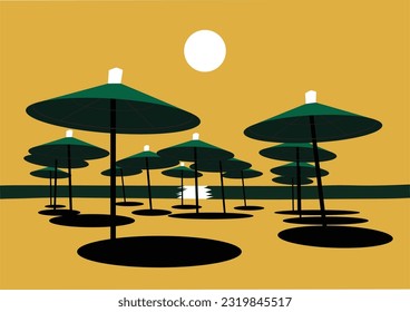 Sombrillas en el vectores de la playa - Totalmente editables