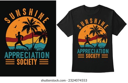 Sunshine Appreciation Society, Summer Vintage Retro Sunset Design For T-shirt, Banner, Poster, Sticker, Hoodie, Cap, Etc