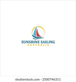 Logotipo de Sunshine Australia con el icono azul, rojo y amarillo del barco