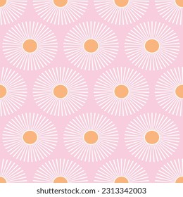 Sunshine background vector.Boho pink trendy nature half sun seamless repeat pattern. Nature design element.