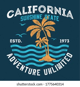 Sunshine Beach California - Aged Tee Design For Printing