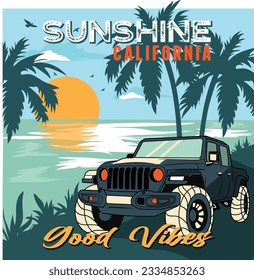 Sunshine California Jeep car good vibes illustration graphic design 