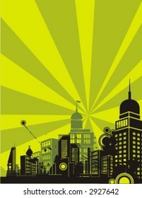 Sunshine cityscape silhouette background series. Check my portfolio for much more of this series as well as thousands of similar and other great vector items.