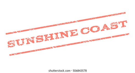 Sunshine Coast watermark stamp. Text tag between parallel lines with grunge design style. Rubber seal stamp with scratched texture. Vector salmon color ink imprint on a white background.