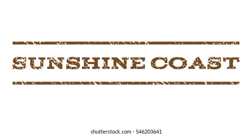Sunshine Coast watermark stamp. Text tag between horizontal parallel lines with grunge design style. Rubber seal stamp with dirty texture. Vector brown color ink imprint on a white background.