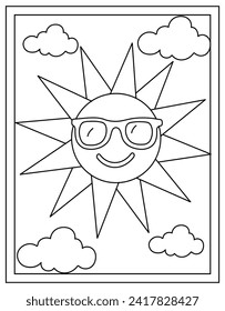 A sunshine colouring page vector design with hand drawn style