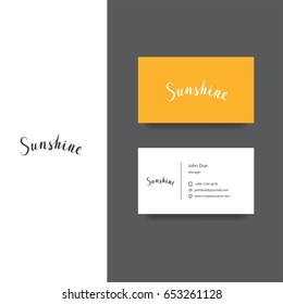 sunshine company logo with hand lettering illustration and business card template