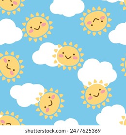 sunshine cute seamless pattern design for background, wallpaper, textile design, fabric,  card , wrapping paper ,  carpet, notebook, diary cover,  and etc.