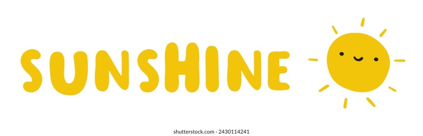 Sunshine. Cute sunny. Flat design. Spring time or summer season. Hand drawn vector illustration on white background.