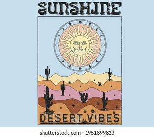 Sunshine desert vibes modern art vector design for apparel and others. Cactus and desert vector design