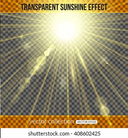 Sunshine Effect Over Transparent Background. Vector Illustration.