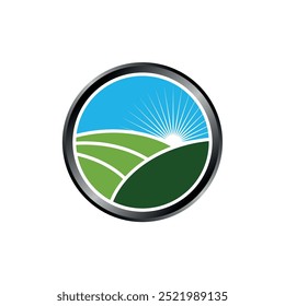 Sunshine Farm Field Logo Template Illustration Design