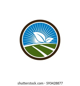 Sunshine Farm Field Logo Template Illustration Design. Vector EPS 10.