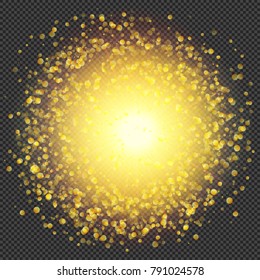 Sunshine Flare Flash with Sparks and Bokeh Effect on Transparent Background  - Vector Radiant Sparkle
