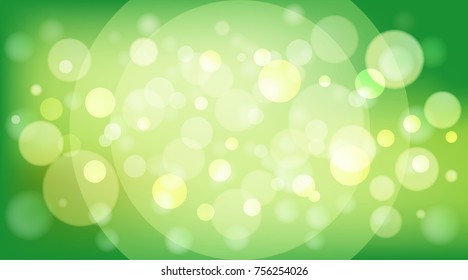 Sunshine fresh green spring background with circles and bokeh in vector.