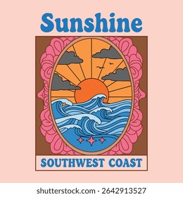 sunshine girls graphics artwork. summer tropical design. sunset beach graphics. vintage clothing print.