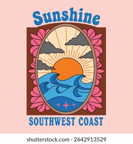 sunshine girls graphics artwork. summer tropical design. sunset beach graphics. vintage clothing print.