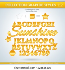 Sunshine Graphic Styles for Design. Graphic styles can be use for decor, text, title, cards, events, posters, icons, logo and other.