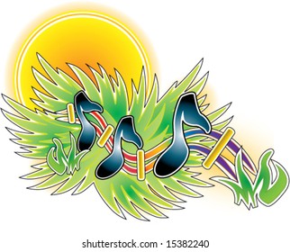 sunshine grass music notes staff vector illustration
