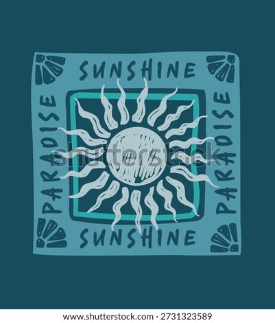 sunshine hand art t-shirt design. typography sunshine paradise text artwork .girls graphic t-shirt design.summer beach print design in vector. Vacation t-shirt print design