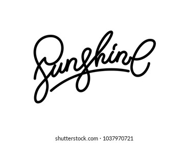 Sunshine hand made lettering logotype in calligraphic original style. Custom font hand lettered in retro style monoline badge. Flat effect logo isolated on white background. Vector ready to use.