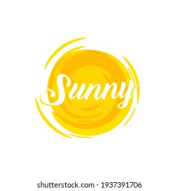 Sunshine, hot orange sun, vector logo template. Summertime, warm summer sunny day, isolated icon. Sunshine for holiday and vacation. Vector illustration.