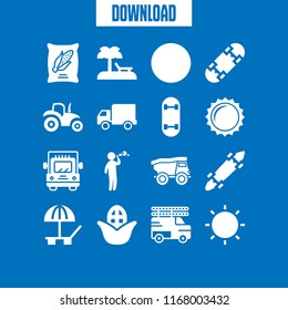 sunshine icon. 16 sunshine vector set. beach, tractor side view, truck and lorry icons for web and design about sunshine theme