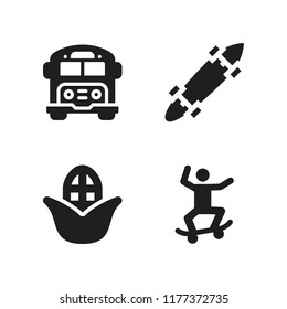 sunshine icon. 4 sunshine vector icons set. school bus, corn and skateboard icons for web and design about sunshine theme