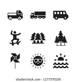 sunshine icon. 9 sunshine vector icons set. forest, sun and truck icons for web and design about sunshine theme