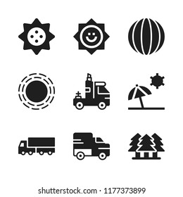 sunshine icon. 9 sunshine vector icons set. truck, ball and beach icons for web and design about sunshine theme